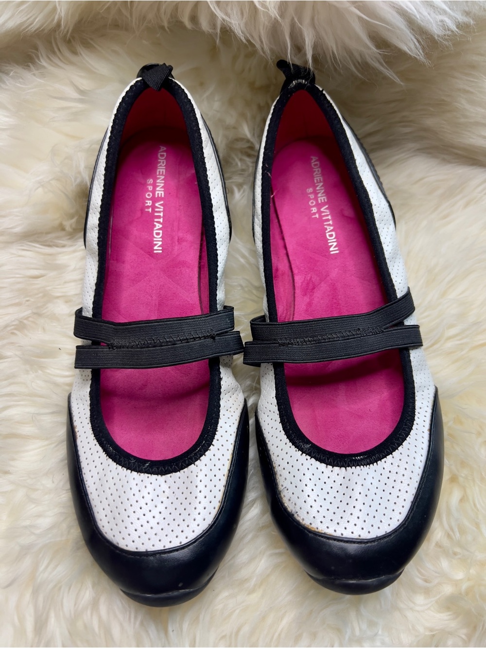 Adrienne Vittadini Sport Black, White & Pink Mary Jane Flats. Size 8